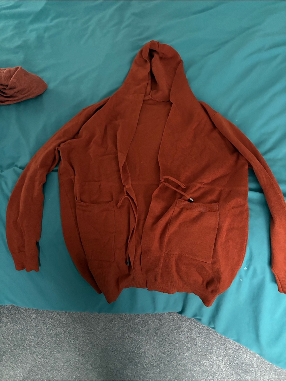 Hooded Open-Front Cardigan Sweater - Rust